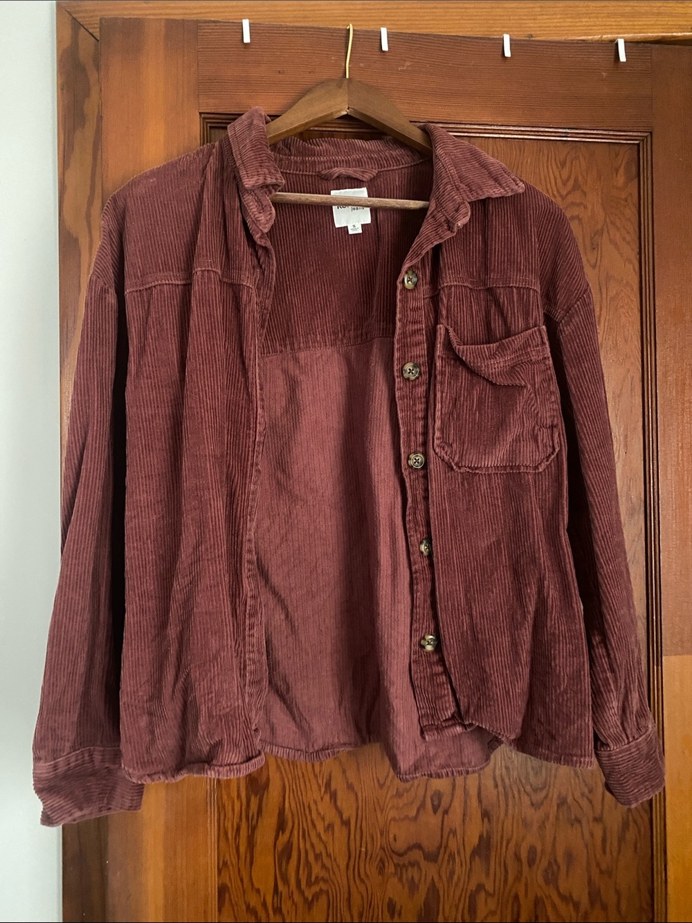 Kensie Corduroy Button-Up Jacket in Deep Burgundy